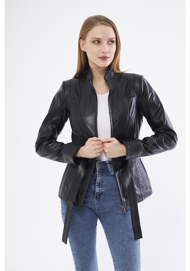 Derinss Dka2364 Hakiki Deri Kadın Siyah Mont 001