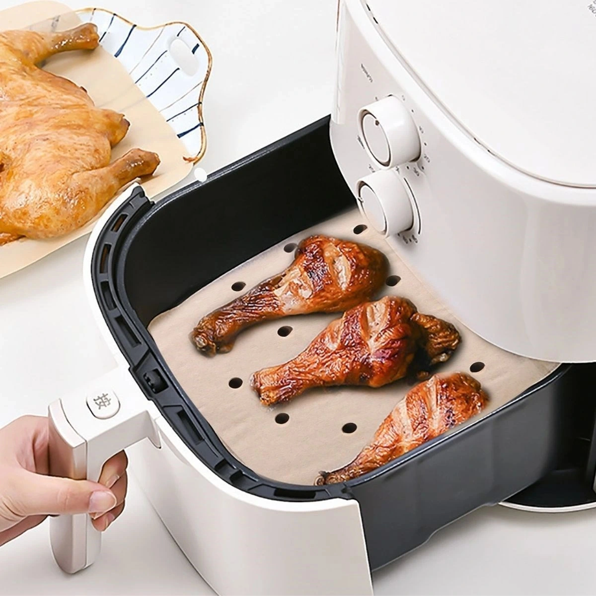 150 Adet Air Fryer Pişirme Kağıdı Tek Kullanımlık Hava Fritöz Yağ Geçirmez Yapışmaz Gıda Pişirme Kağ