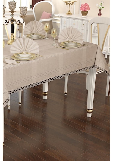 Asu 26 Parça Masa Örtüsü Takımı 160x220 Cm Cappucino Cappucino