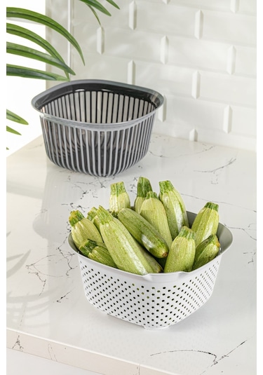 Vienev 4 Litre Kare Kase Ayrı Süzgeçli Antrasit-füme