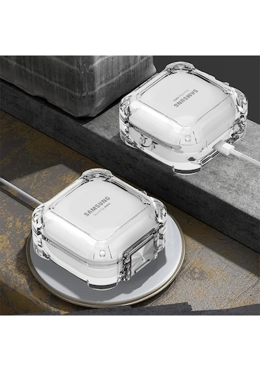 Samsung Galaxy Buds Core Uyumlu Transparan Tank Kılıf +kanca 1.kalite Mavi