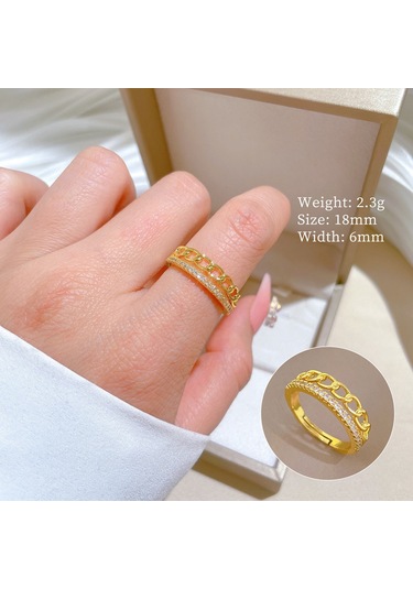 Geometrik Elmas Taşlı Yuvarlak İnci Yüzük No.111 Çok Renkli