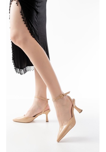 St-004 Nut Rugan Günlük 7 Cm Topuklu Bayan Ayakkabı Vizon