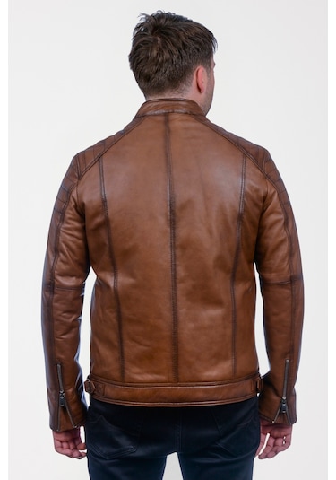 Derije Albert Hakiki Deri Erkek Taba Ceket-mont Taba