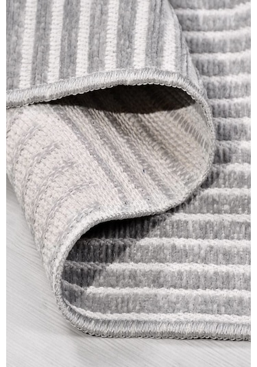 Revna Gri Yıkanabilir Halı Kaydırmaz Tabanlı Pamuk Dokuma Salon Mutfak Koridor İçin Gri