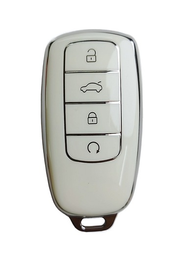 Hangfox Chery Anahtar Kılıfı H Tipi Akıllı 4 Tuşlu Süt Beyazı - Yüksek Kaliteli Materyal, Dayanıklı, Güneşinizi Kolaylaştırır Tek Set + Gümüş Zırh Kanca