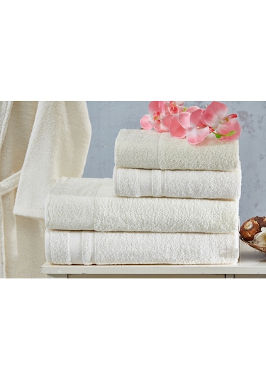 Family Dantelli Krem & Krem Aile Bornoz Seti 6 Parça Çeyizlik Kad Krem