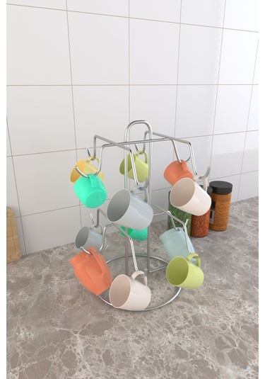 Eva Metal Tasarim 12 Kancalı Krom Kupa Fincan Askılığı Fincan Bardak Kupa Askılığı Askısı 12'li Krom