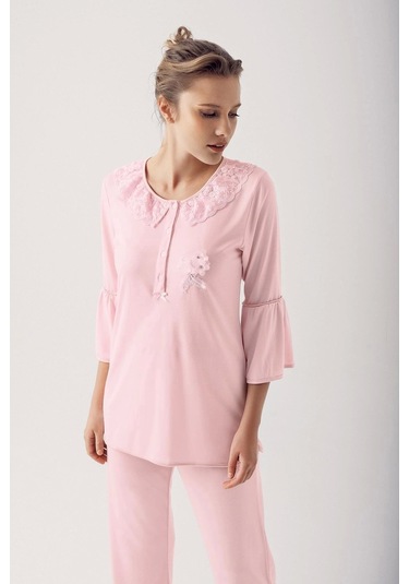 14200 Bayan Uzun Kol Pijama Takımı Pudra