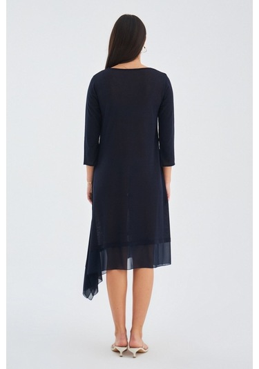 Peraluna Bol Ince Yazlık Şifonlu Kadın Triko Elbise Lacivert Lacivert