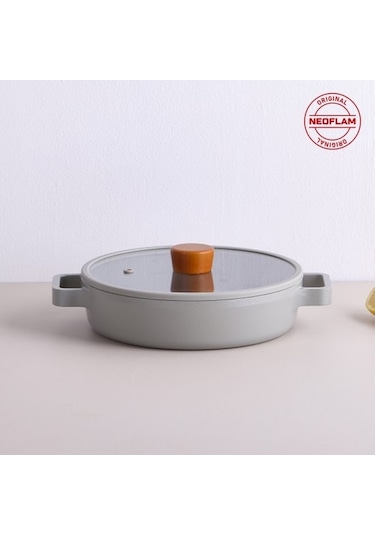 Neoflam Fika Cam Kapaklı Alüminyum Sahan 22cm Gri