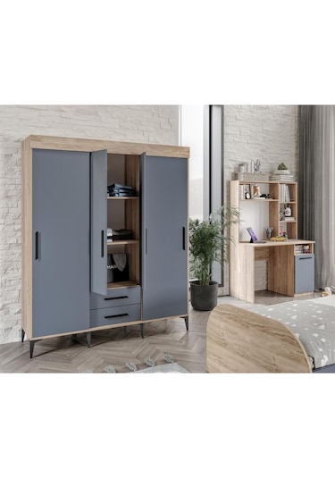 Afilli İzmir Cocuk Odası Takımı Tamamı Mdf Flora Ve Antrasit