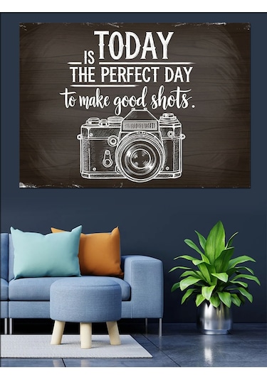 Bugün Harika Bir Gün Kamera Çizimi Dekoratif Kanvas - Mdf Ahşap Tablo