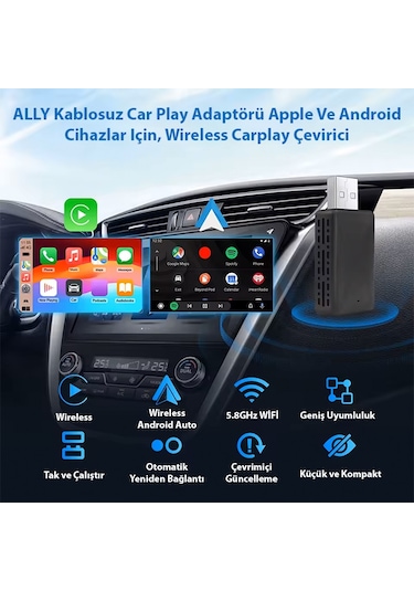 Ally Kablosuz Car Play Adaptörü Android Cihazlar Için Wireless Carplay Çevirici
