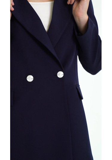 Lacivert Oversize Dokuma Blazer Ceket Lacivert