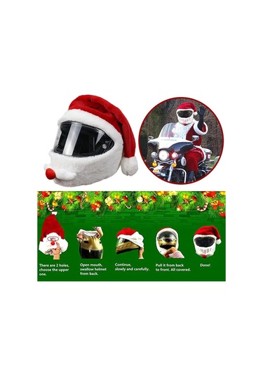 Kangvka Motorsiklet Kaskı İçin Noel Şapka Kask Dahil Değil - Kadife Malzeme, Çoğu Kaska Büyüklüğüne Uyumlu Kırmızı