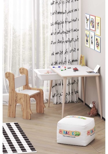 Miracle 3d Çocuk Oyun Etkinlik Çalışma Masası Ve Sandalye - Aktivite Masası 1667553238 Beyaz