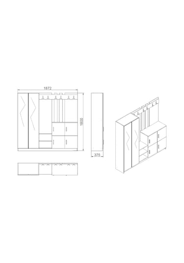 Robin Home Nova Aynalı Vestiyer Portmanto Ayakkabılık Beyaz