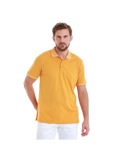 Hardal Regular Fit Düz Polo Yaka Pamuklu Tişört 35361023c007 065 Hardal