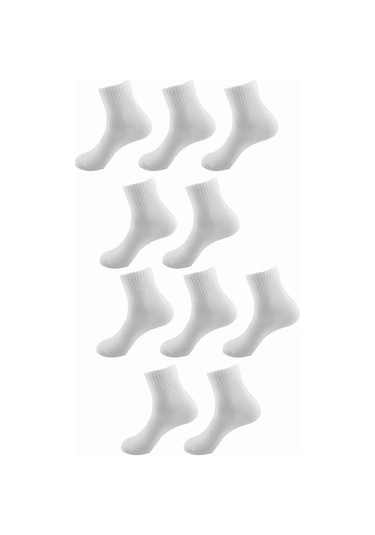Hepsine Rakip 10lu Kadın Erkek Kolej Çorap Renkli Pamuklu Yarım Konç Ekonomik Beyaz