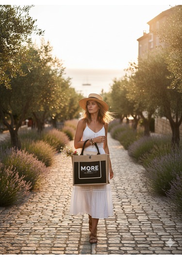 Moresun Jüt Keten Plaj Alışveriş Taşıma Çantası Bej - Siyah