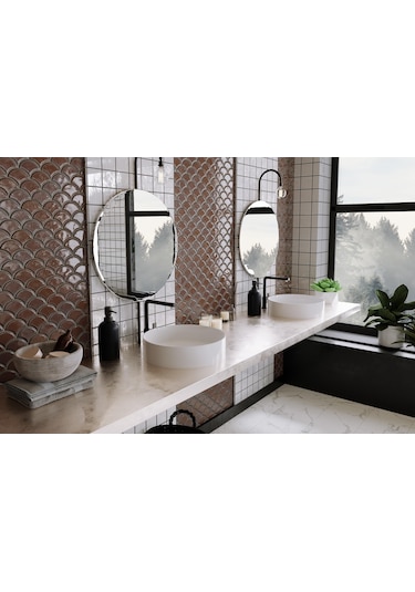 Galaksi Tezgah Üstü Lavabo Yuvarlak Beyaz Çanak Lavabo Beyaz