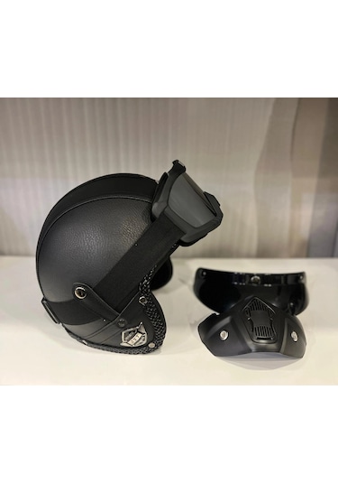 Kask Tex 701 Jyt Siyah Deri + Kask Maskeli