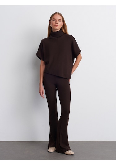 Dilvin 71910 Yüksek Bel Örme Pantolon-kahve Kahve