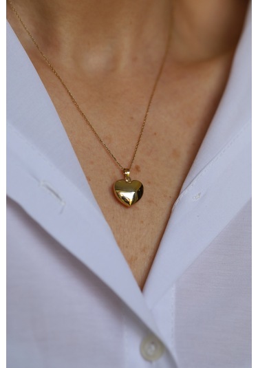 14 Ayar Altın Bombeli Kalp Kolye Ucu - Kly34313