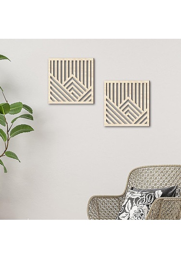 Suntek 2 Adet Geometrik Ahşap Duvar Sanatı Akçaağaç-rengi