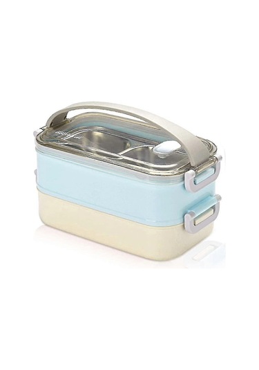 2 Katmanlı Paslanmaz Çelik Öğle Yemeği Kutusu, Taşınabilir Termal Bento Kutusu, Yalıtımlı Öğle Yemeği Kutusu, Okul Ve Ofis İçin Gıda Saklama Kabı, 1,6 L Çok Renkli