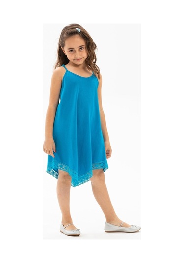 Çağla Şile Bezi Kız Çocuk Elbise Turkuaz Trkz