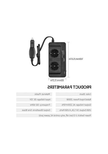 Besthome1 Araba Çakmaklığı Usb Invertör - 220v Ac 200w 12v Dc Dönüşüm Siyah Anahtarlı