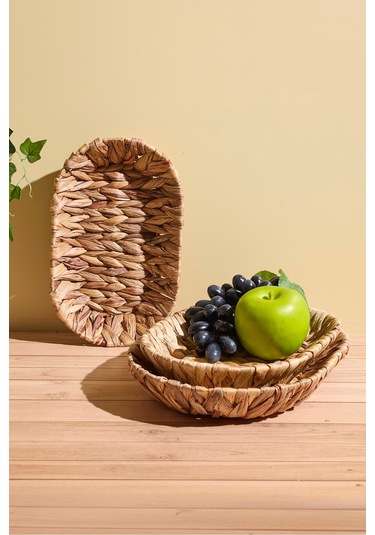 Cliento 3'lü Oval Hasır Sunum Seti Kahverengı Kahverengi