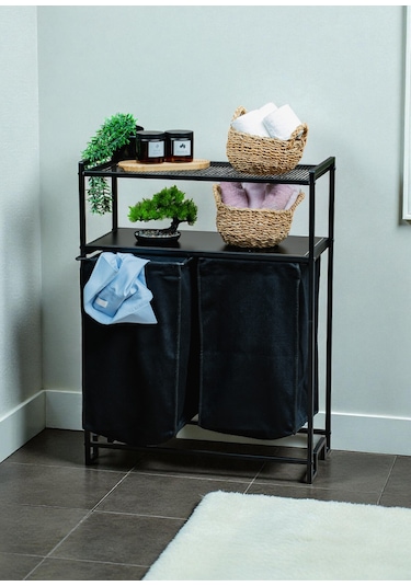 Dekoratif Kirli Sepetli Banyo Dolabı 2 Raflı 2 Bölmeli Çamaşır Sepeti Banyo Düzenleyici Organizer Siyah Dekoratif Kirli Sepetli Banyo Dolabı 2 Raflı 2 Bölmeli Çamaşır Sepeti Banyo Düzenleyici Organizer Siyah