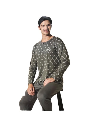Pijadore Erkek Gri Pamuklu Uzun Kollu Pamuklu Pijama Takımı 1757 Gri