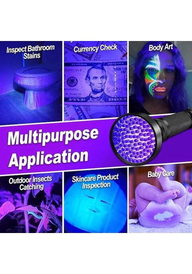 Tongxida 100 Led 395nm Uv Fener - Ev Ve Otel Kullanım İçin Mükemmel Evcil Hayvan Ve Para Uv Feneri Siyah
