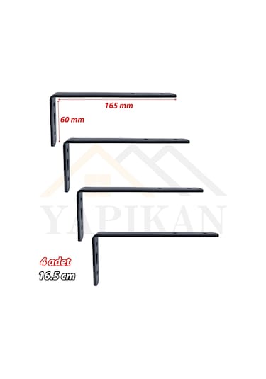 6x16.5cm- 4 Ad Siyah Modern Çelik Raf Altı Ayak - Raf Tutucu Aparat - Metal L Raf Demiri