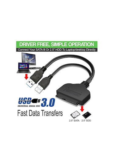 2.5" Usb 3.0 To Sata Hdd Ssd Dönüştürücü Adaptör Kablosu + Koruma Kutusu