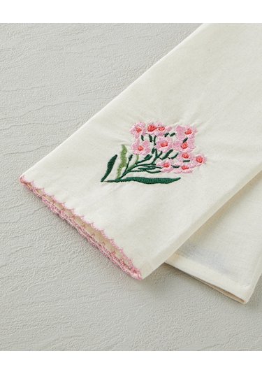 English Home Blossom Frame Pamuk Polyester Nakışlı Kurulama Bezi 30x50 Cm Pembe
