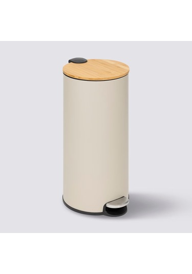 Modern-metal Pedallı/bambu Kapak 30 Lt.çöp Kutusu-bej Bej