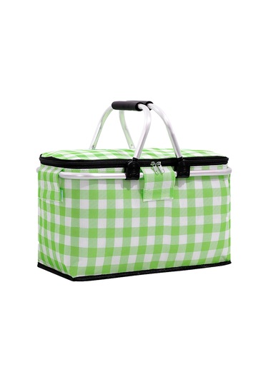 Piknik Çantası Katlanabilir Piknik Sepeti Yalıtımlı Rahat Saplı Buz Cepleri Soğutucu Çanta Piknik Seyahat Kamp Yeşil Şerit Çok Renkli