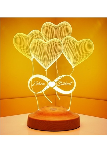 Sevgililer Günü Hediyesi Kişiye Özel Sonsuz Aşk 3 Led Lamba