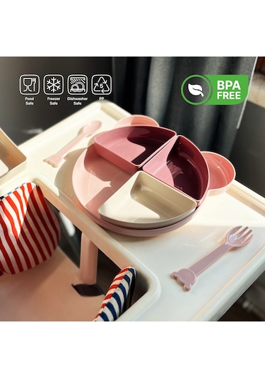 Tucklebery Buddy Mama Tabağı ve Çatal Kaşık Seti Pembe - Mor - Bej