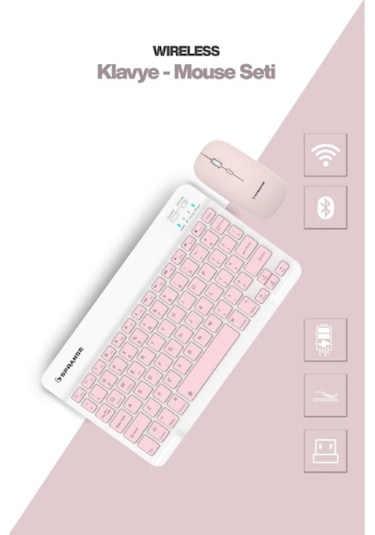 Pembe Kablosuz Klavye Ve Mouse Seti