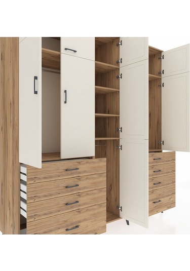 Kronos Dolap 8 Raflı 8 Çekmeceli 3 Askılı 220x59x243 Çam-aytaşı/çam Aytası/atlas Çam