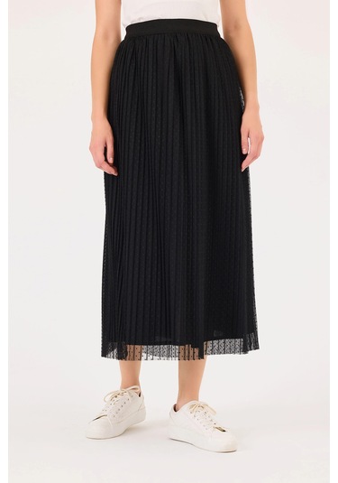 Seçil Kadın Elastik Bel Puantiye Desenli Pliseli Etek 0006 Siyah