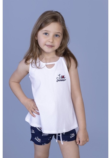 Toontoy Kız Çocuk I Love Summer Baskılı Şortlu Takım Beyaz