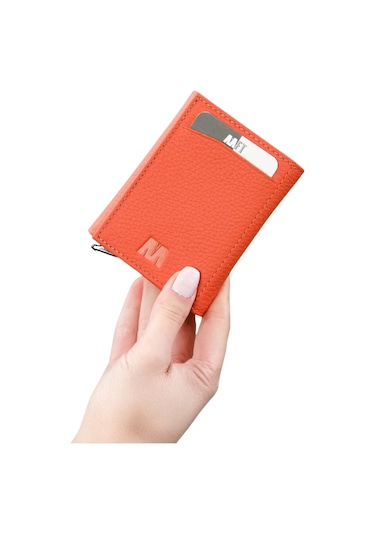 Mft Leather Hakiki Deri Erkek Mekanizmalı Cüzdan Retro 2660 Flother Mat Turuncu