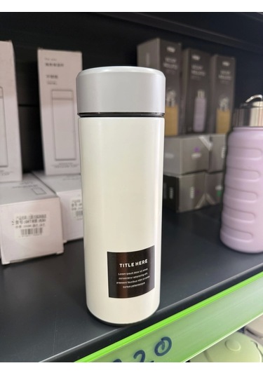 Paslanmaz Çelik Termos Su Şişesi 350ml Vakumlu Kapak Krem İthal Ürün Krem